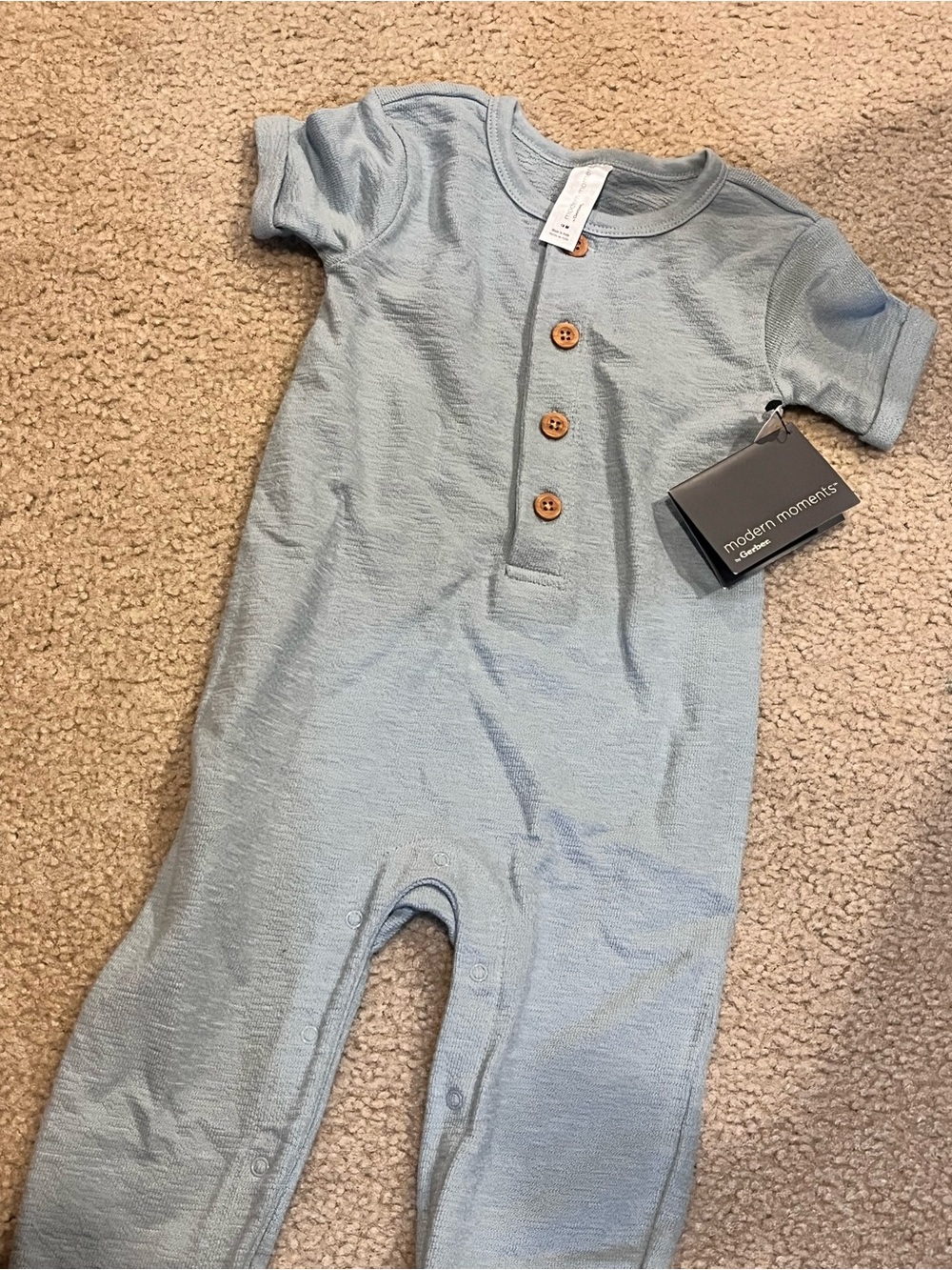 NWT Modern Moments Light Blue Kids One-Piece Romper with Button Front 18 M